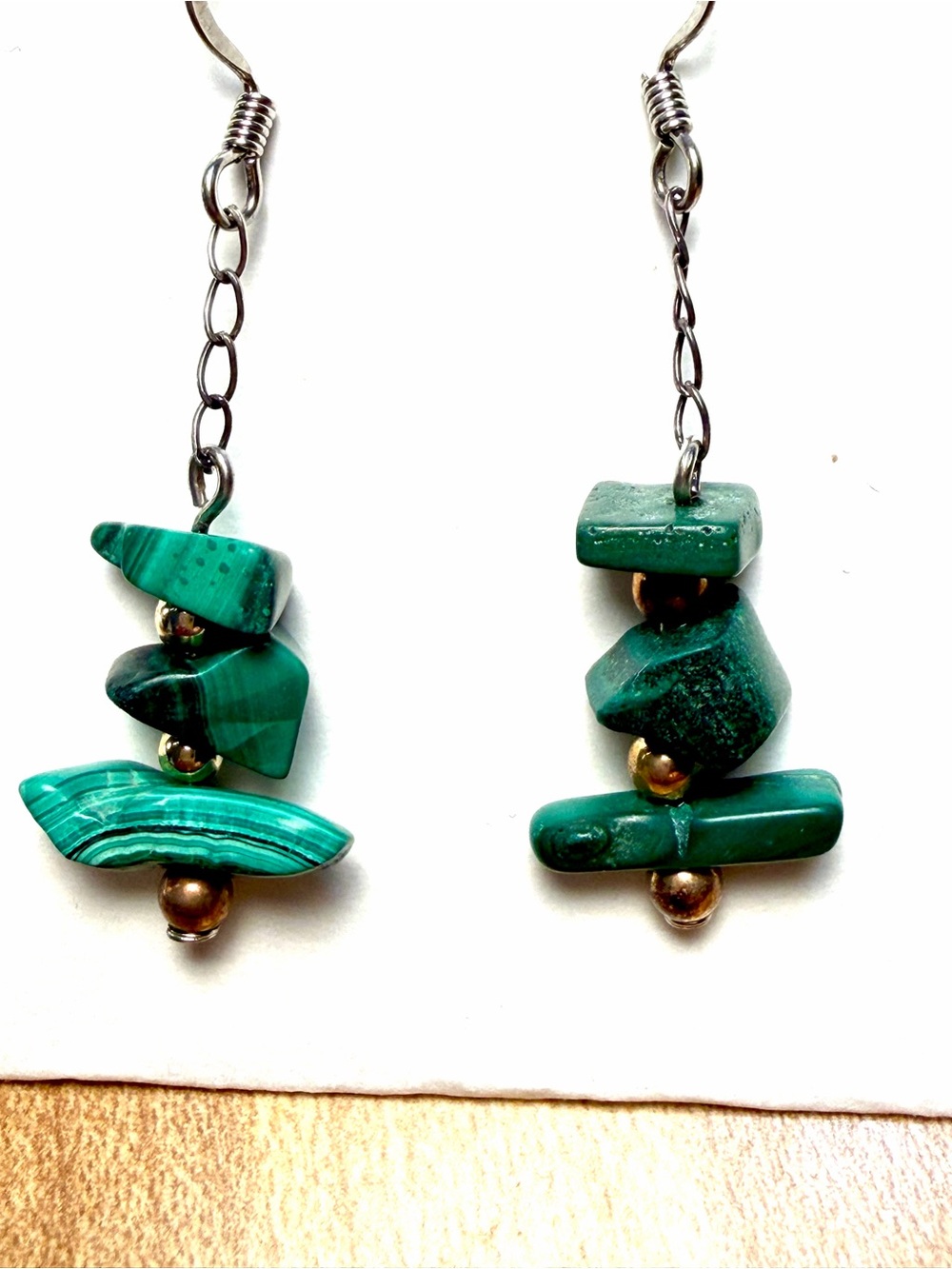 Malachite Green Chip Beads Stone Dangle Earrings - Handmade